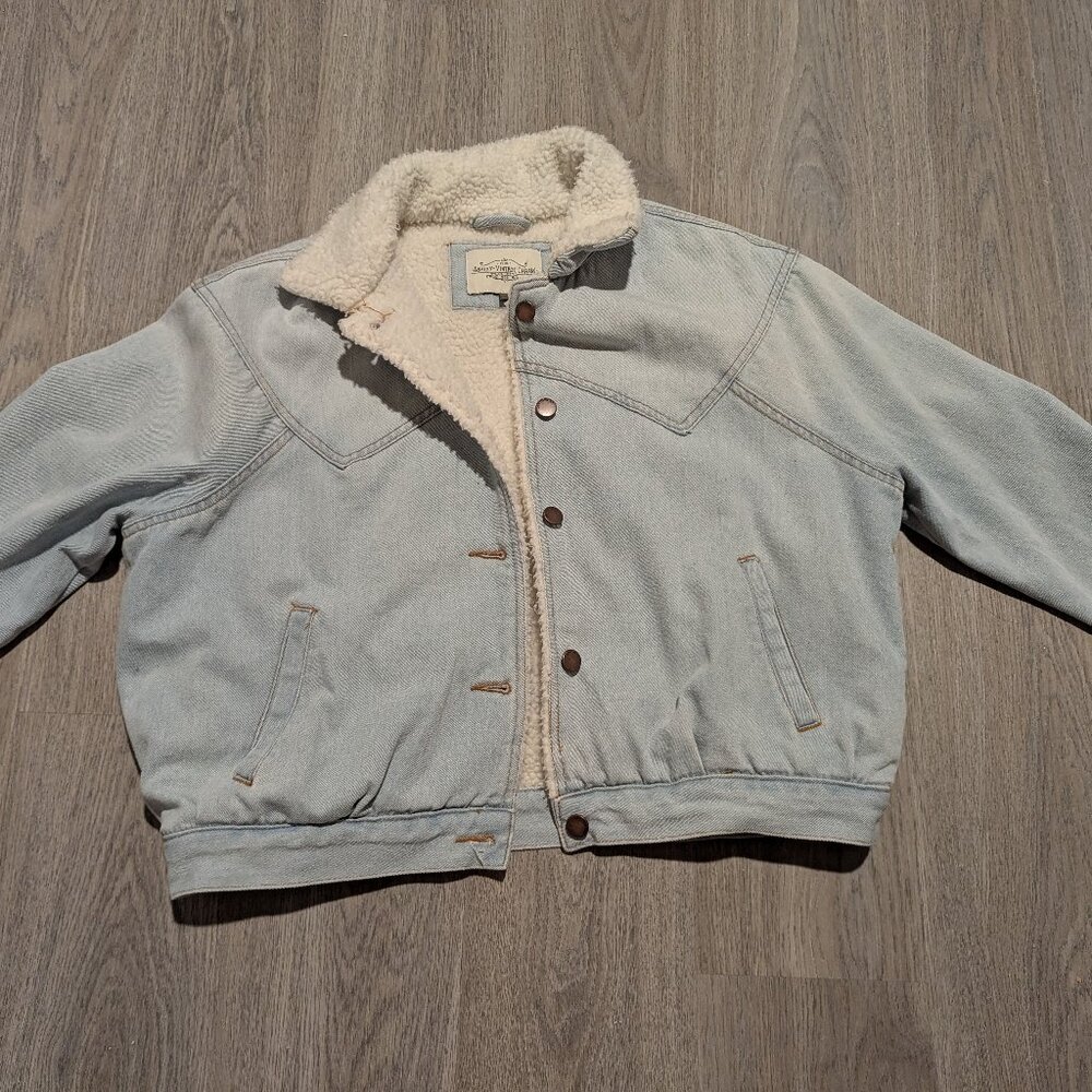 Light white wash denim Sherpa lined jacket